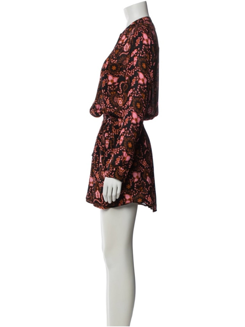 A.L.C. Liza 100% Silk Mini Dress Black Pink Multi Floral Shirt Dress EUC Size 0 - Picture 7 of 8